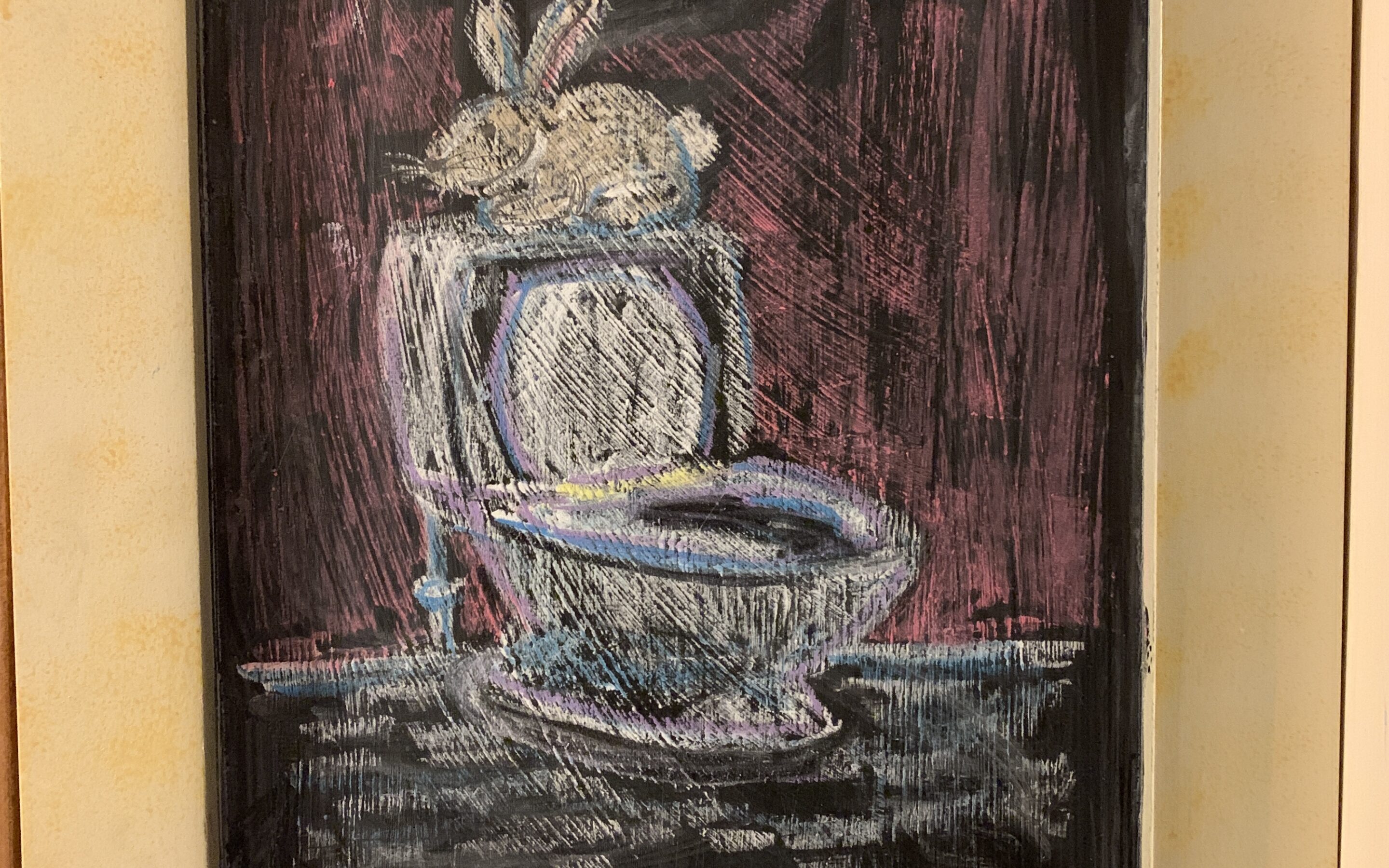 A bunny on a toilet